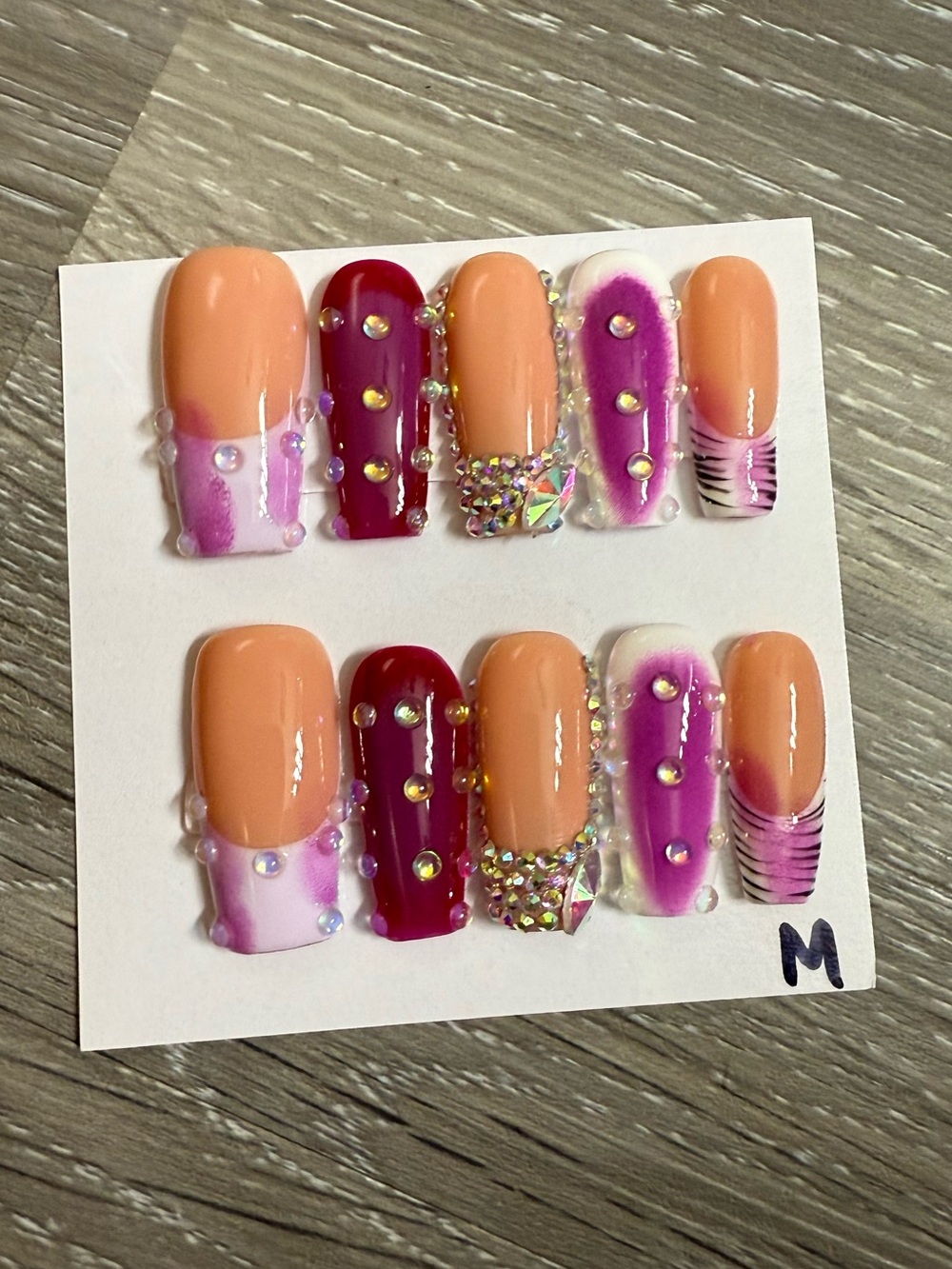 Peach & Purple Rhinestone Press-On Nail Set